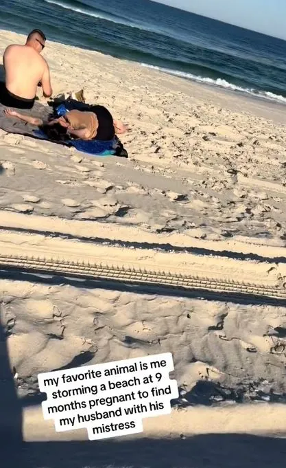 pregnant wife confronts husband cozying up with another woman on beach 339