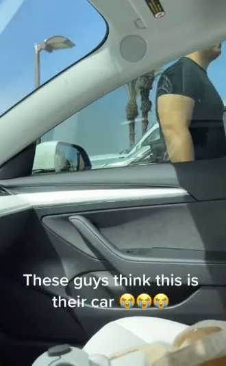 woman catches men pretending her tesla belongs to them 541