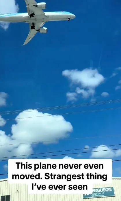 people stunned after spotting airplane appears stuck in the sky 3786