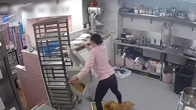 baker ruins day of work as crocs get stuck in cake trolley 6708