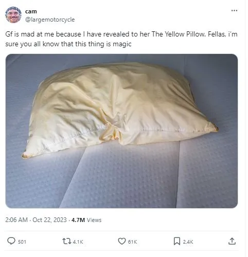 man sparks viral debate over the yellow pillow and explains why pillows t 7132