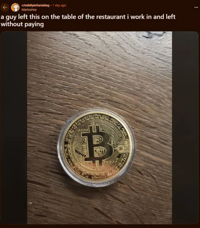 customer sparks debate after leaving gold bitcoin at restaurant without pay 8498