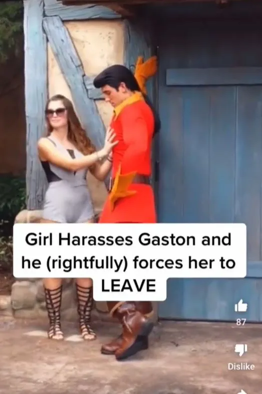 woman criticized after touching disneylands gaston actor 9089