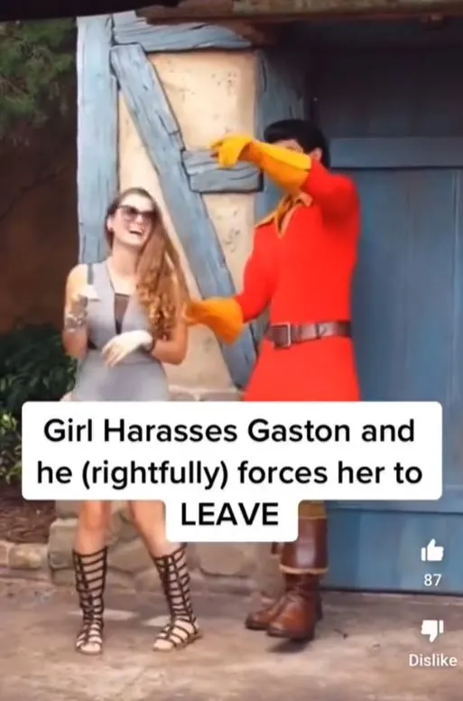 woman criticized after touching disneylands gaston actor 9087