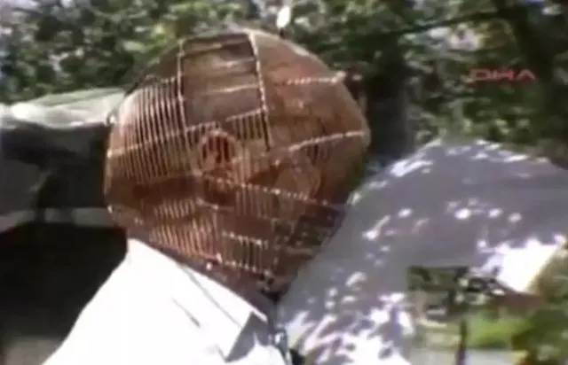 man locks his head in a massive cage and gives wife they key to quit smokin 9461