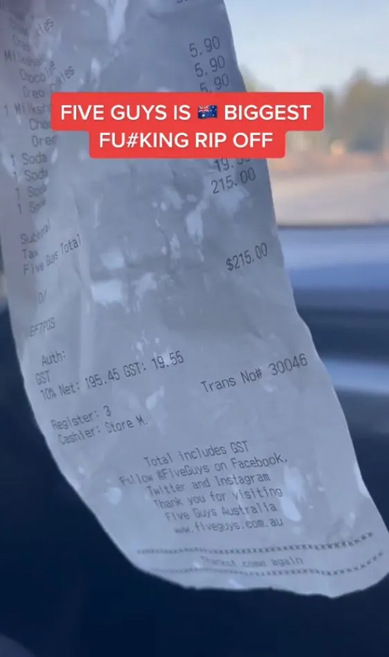 five guys diner criticizes $215 bill for family meal 10390