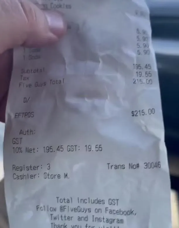 five guys diner criticizes $215 bill for family meal 10393