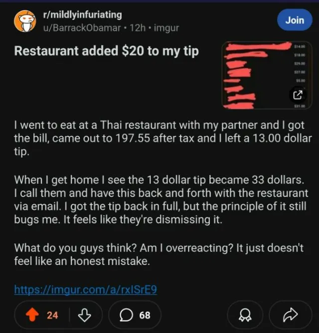 man demands tip refund after restaurant charges sdditional $20 11901