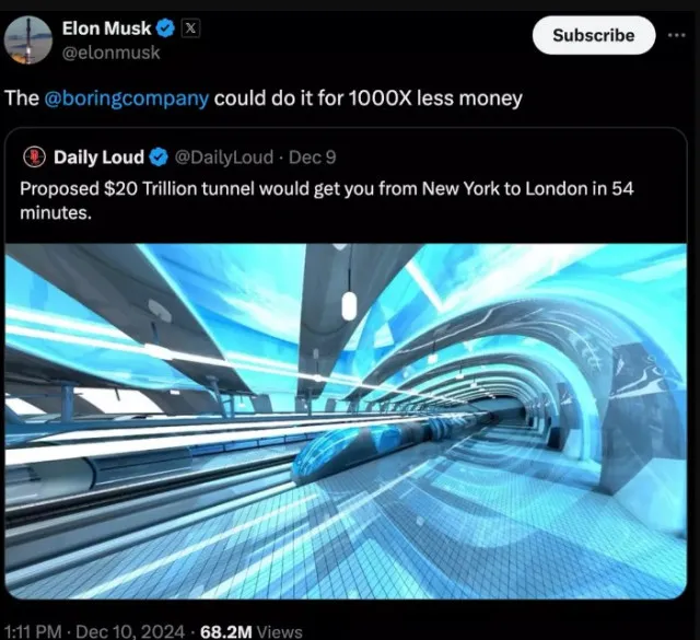 elon musk suggests affordable alternative to $20t tunnel transporting peopl 11982