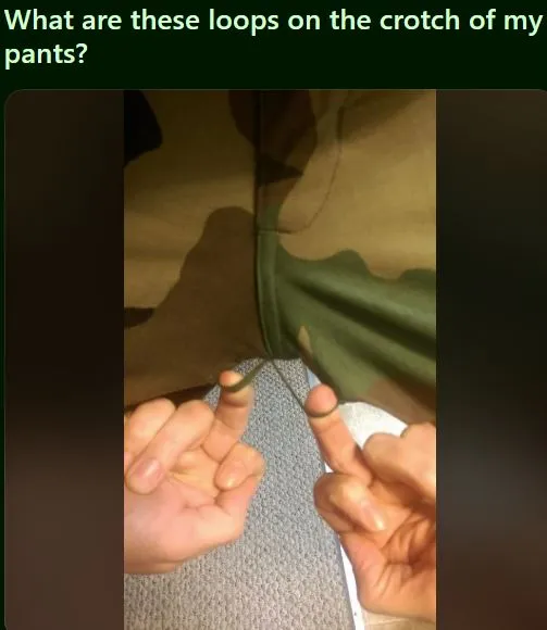 viewers baffled by mysterious straps in fatigue pants 12365