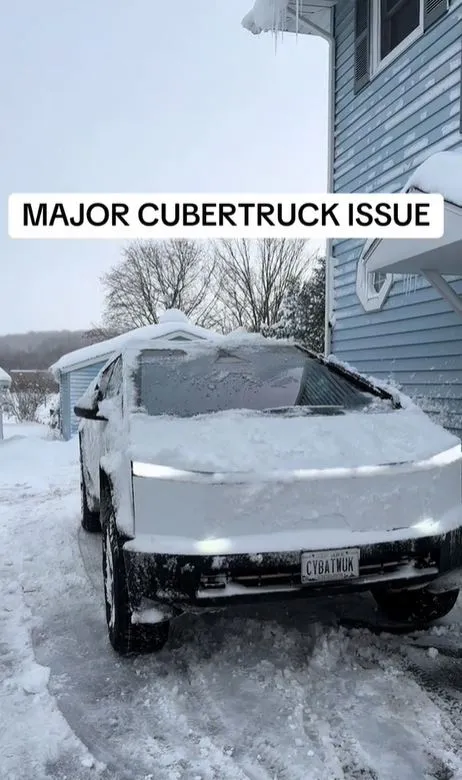 cybertruck drivers face ‘ice wall’ design flaw during first snowfall 13131