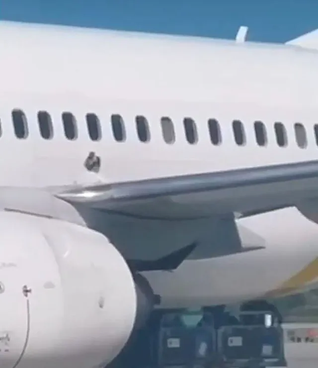mother walks on boeing 737 wing to cool down while waiting to disembark 13745