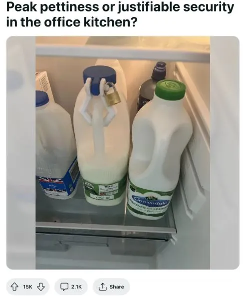 office worker padlocks their milk in the communal fridge and the internet i 15999