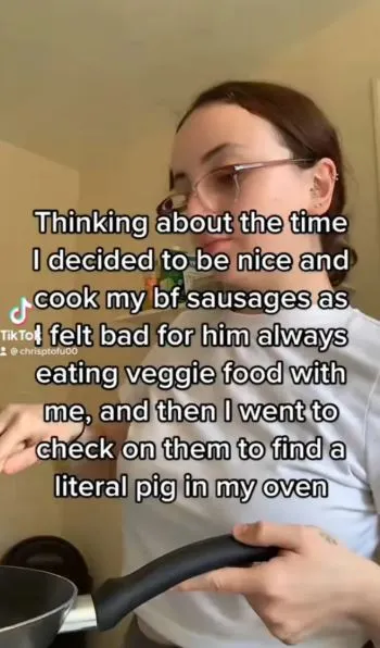 vegetarian traumatized after sausage looks like pig snout and ears 16086