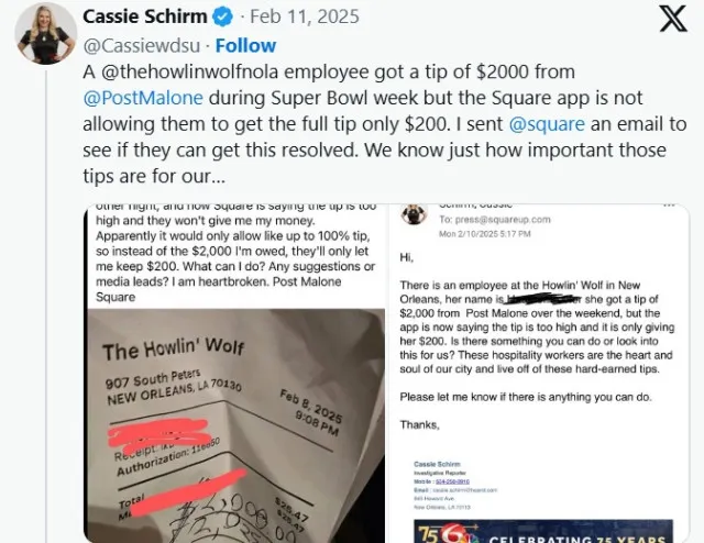 post malone’s $2,000 tip at new orleans bar cut to $200 by square – here’s 16750