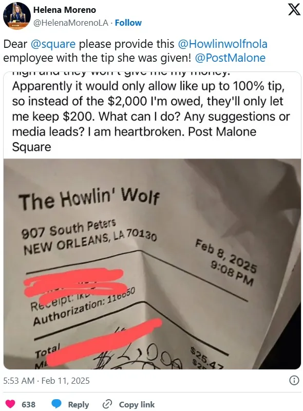 post malone’s $2,000 tip at new orleans bar cut to $200 by square – here’s 16749