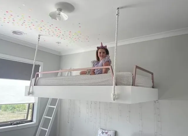 parents criticized for creating a diy floating loft bed for their daughter 17753