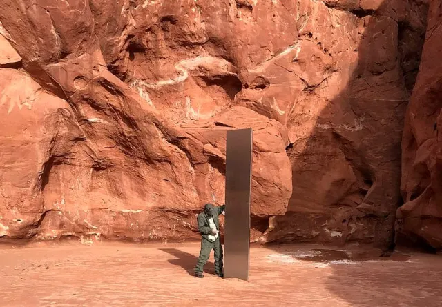 mysterious metal monolith discovered in utal desert 18337