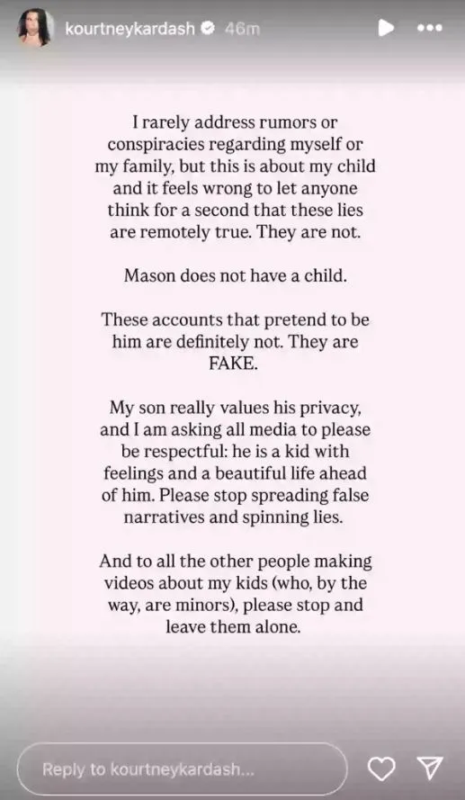 kourtney kardashian responds to rumors about 15-year-old son mason having a 18511
