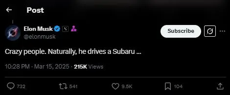 elon musk mocks popular car brand after owner is caught vandalizing tesla 19767