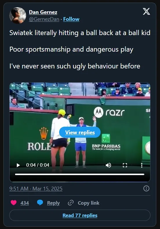iga swiatek sparks controversy after hitting ball kid during heated matc 20144