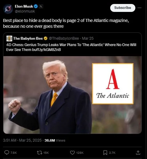 elon musk responds after donald trumps war plans accidentally leak to jour 20471