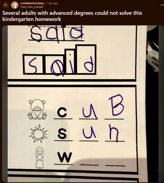 kindergarten homework confuses adults with advanced degrees 20700
