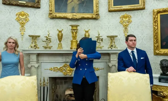 people baffled as michigan governor gretchen whitmer hides her face in oval 21963