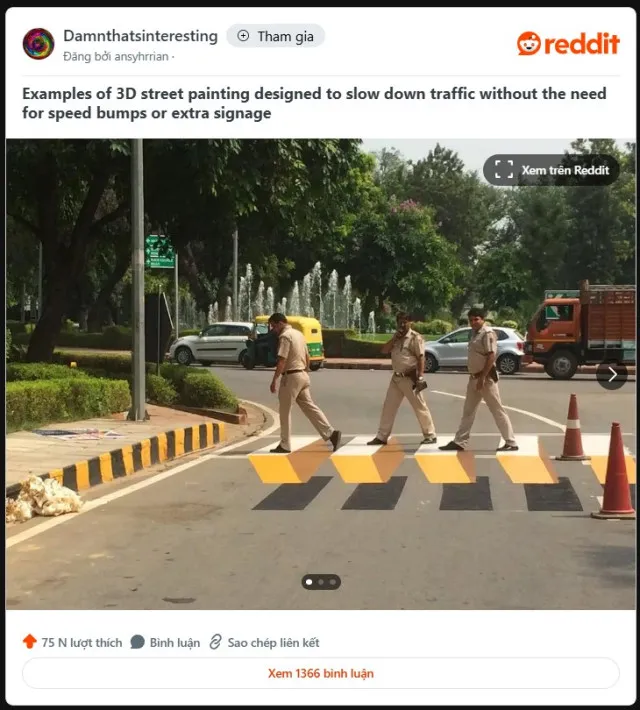 the 3d street painting was created to slow down traffic, but it has many pe 22097