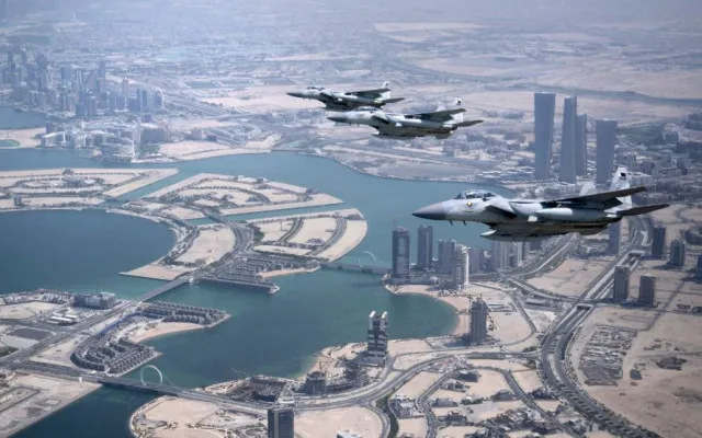 donald trump receives 8-fighter jet escort as air force one arrives in qata 24159