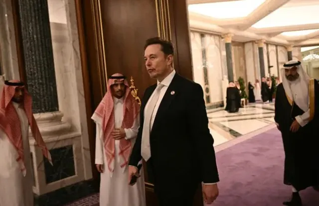 president trump welcomed in qatar with cybertruck motorcade following spect 24137