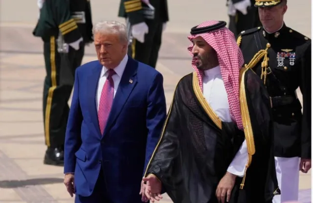 president trump welcomed in qatar with cybertruck motorcade following spect 24133