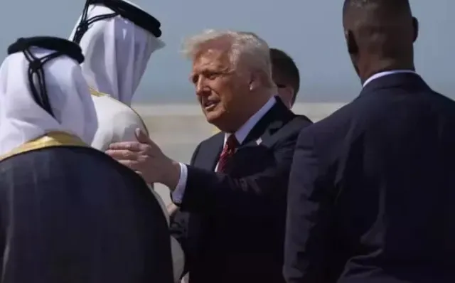 president trump welcomed in qatar with cybertruck motorcade following spect 24134