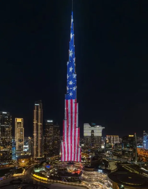 world’s tallest building lit up with american flag to honor president trump 24249