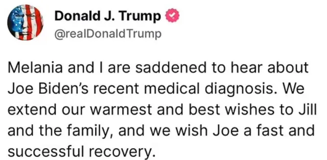 donald trump reacts to joe bidens prostate cancer diagnosis with rare show 24352